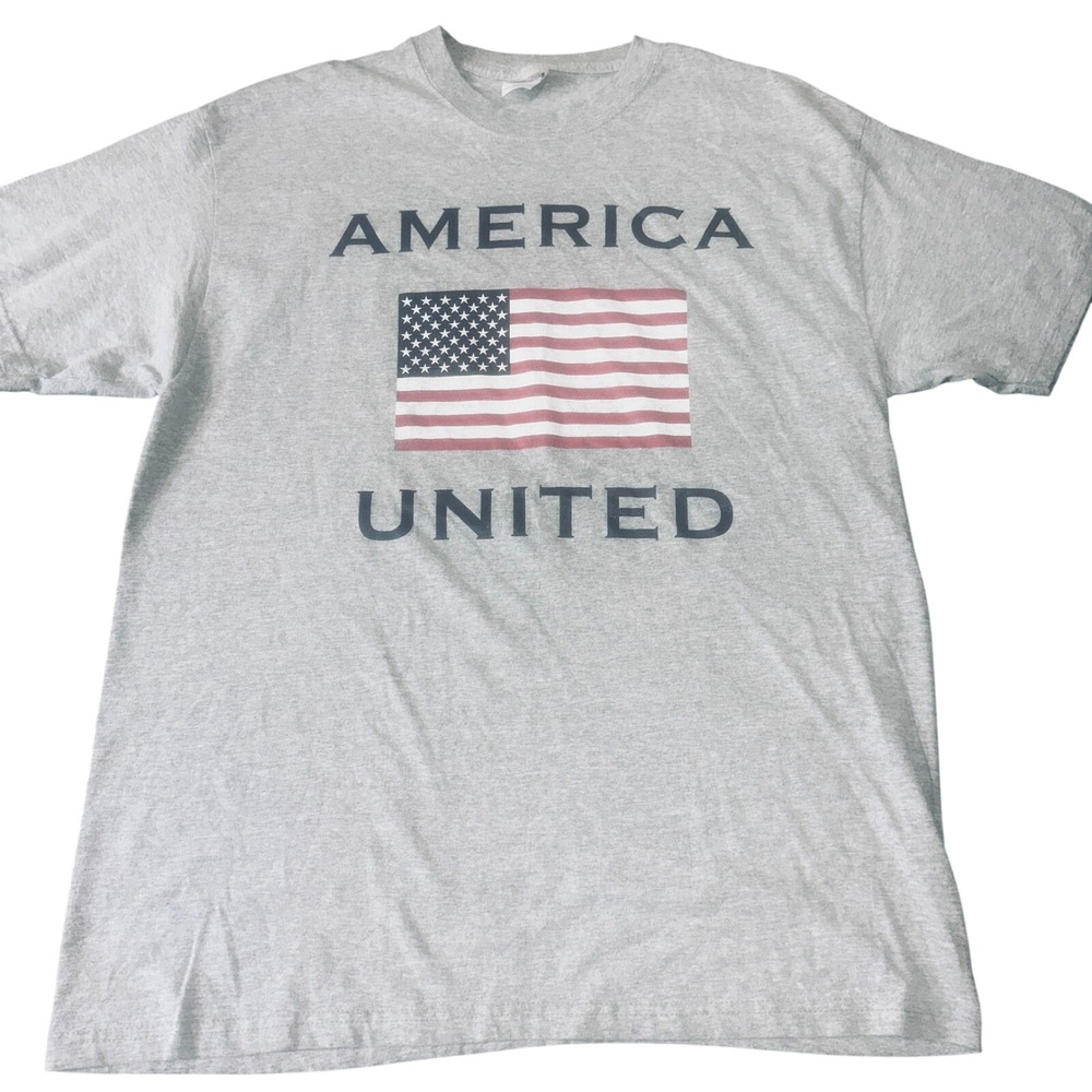 Hanes Mens America United Flag T-Shirt Large Gray Heavyweight Graphic Tee